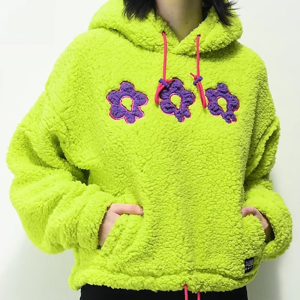 NWT A.Lab Flower Green and Purple Tech Fleece Hoodie size M
